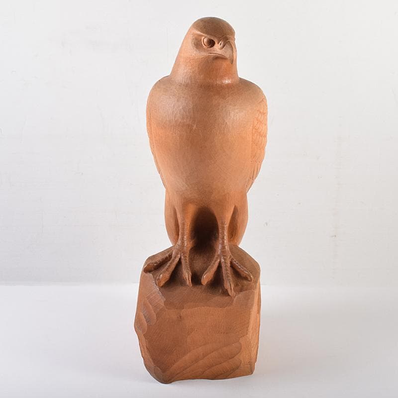 彫刻家 木聴奄 潮田皓哉作 鷹 置物 約4.3㎏ 共箱