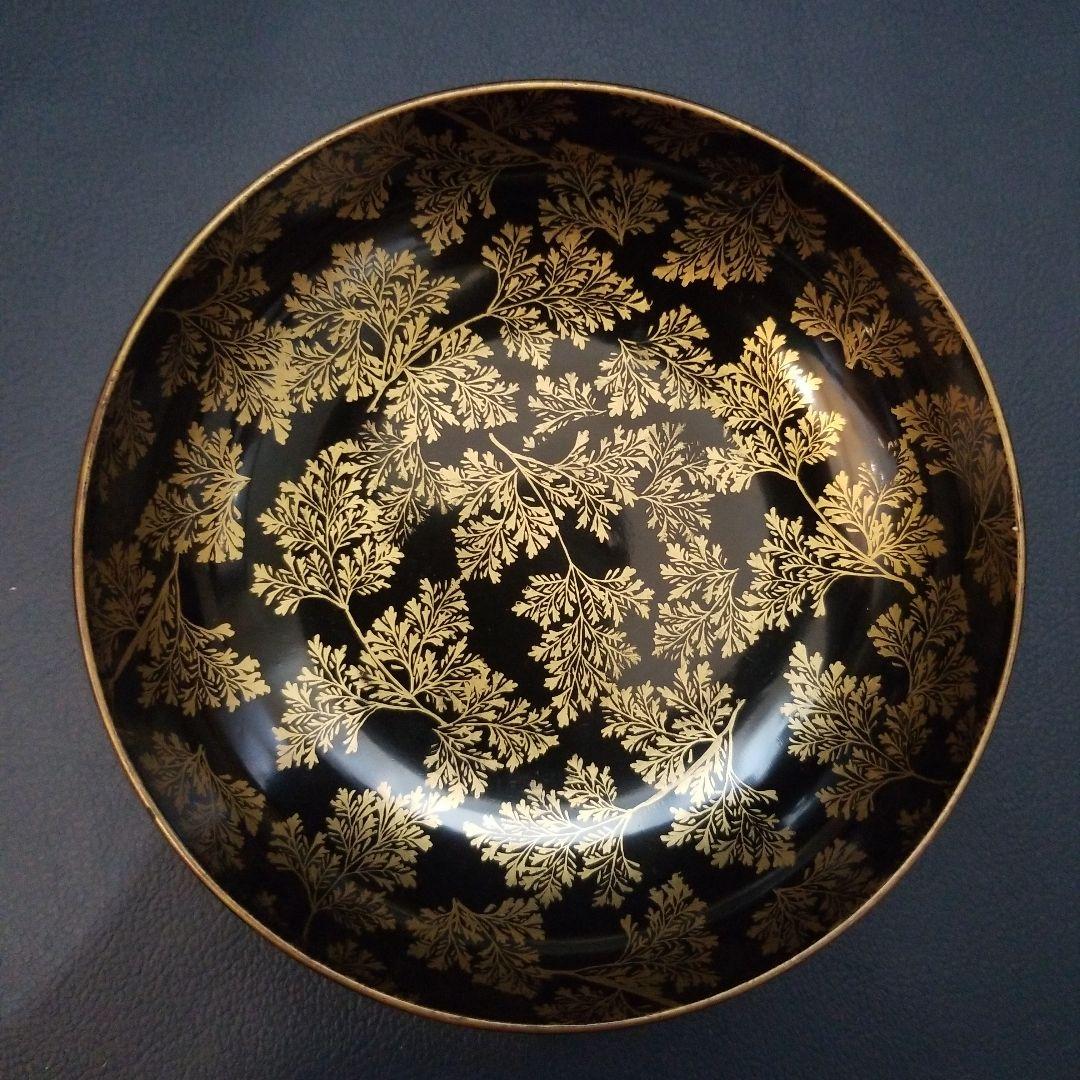 時代輪島塗 黒漆 シダ金蒔絵 小皿 銘々皿 4枚