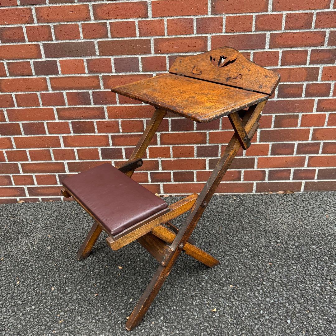 【和製アンティーク】折り畳み式 勉強机 落合製作所 チューリップ透かし 和製アンティーク】折り畳み式 勉強机 落合製作所 チューリップ透かし