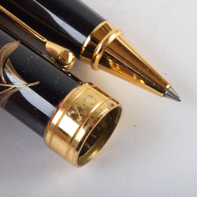漆塗　花草蒔絵　万年筆　ボールペン　2点まとめて　V　9024