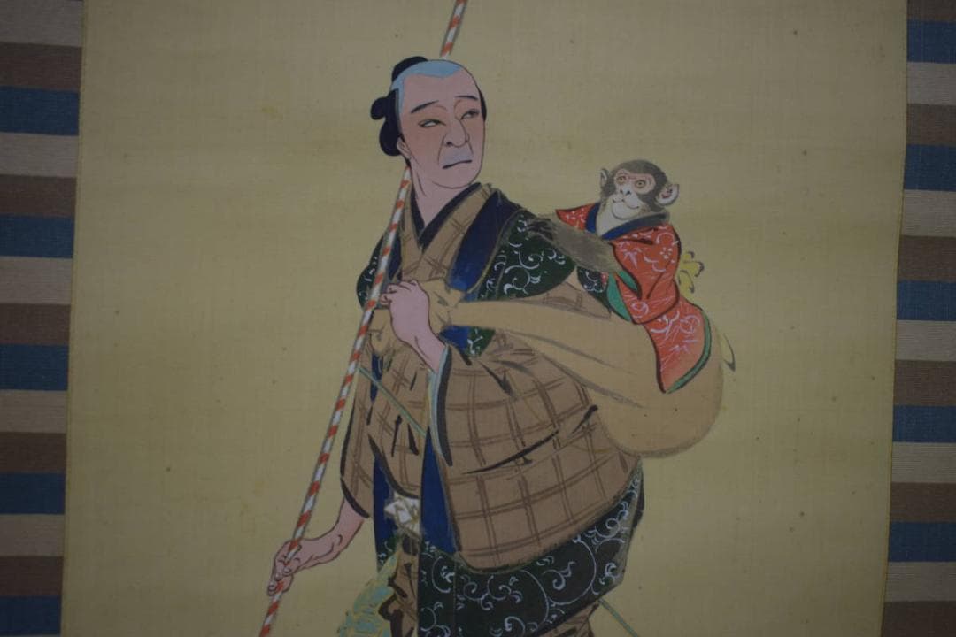 版画/長谷川小信/猿回し興次郎/布袋屋掛軸HI-953