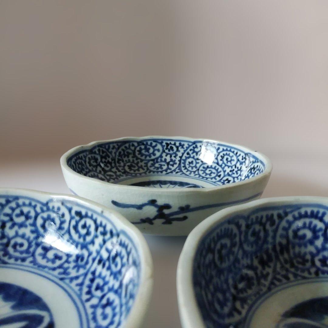 古伊万里 染付 蛸唐草文皿 三客 なます皿 くらわんか 筒江窯 アンティーク