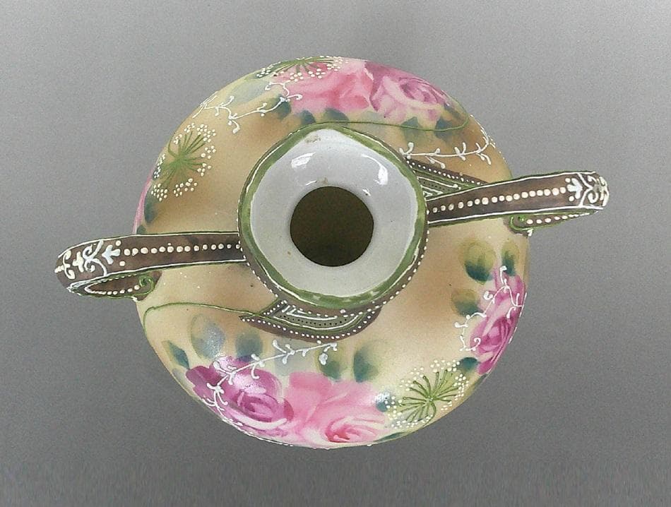 明治 オールドノリタケ バラ盛り上げ花瓶