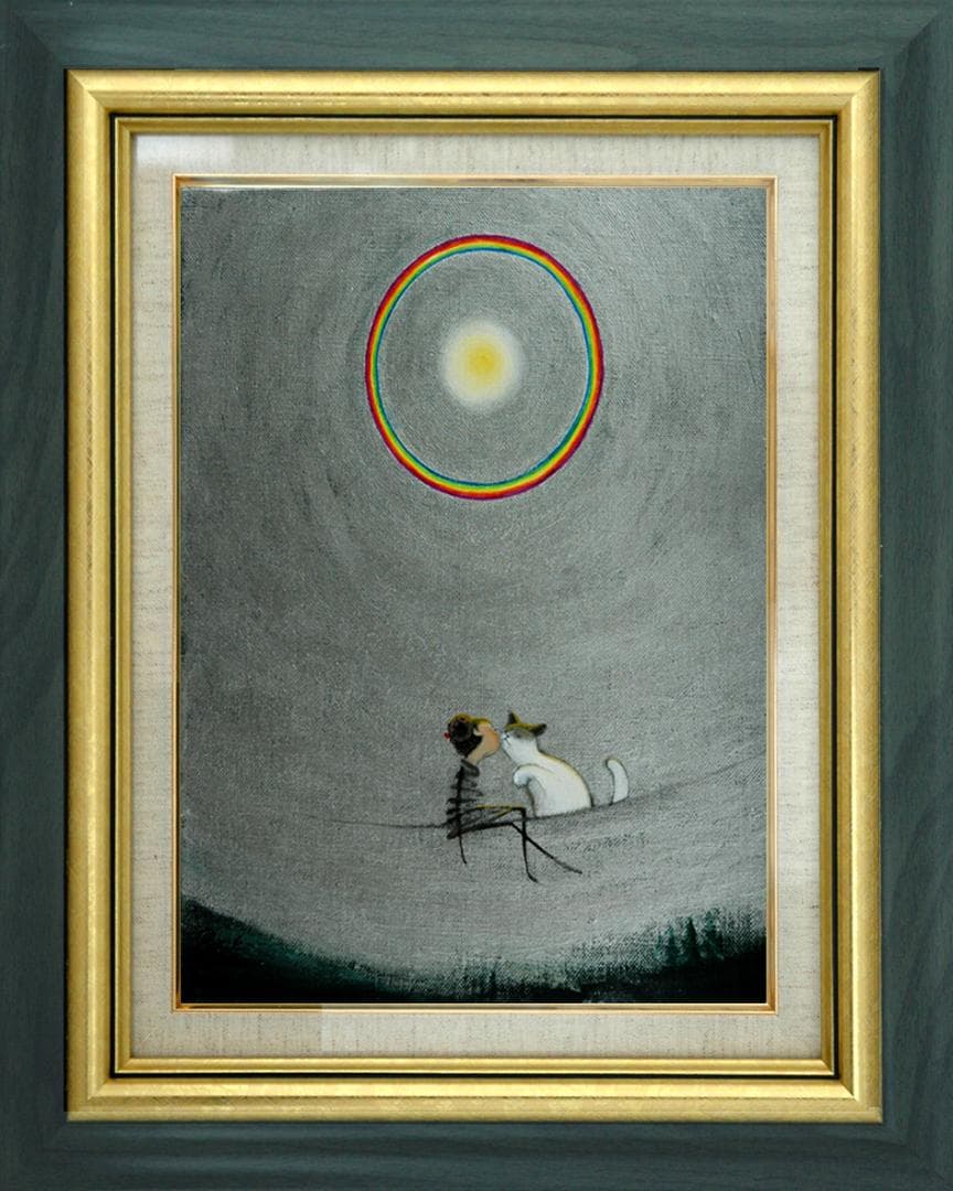 油絵 菅家令子 絵 絵画 インテリア F3-031019 祈り 可愛い子猫女の子