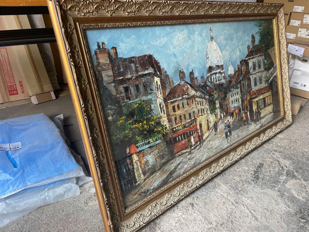 値引き 都市風景の油彩画 130×72センチ　大きめのキャンバス