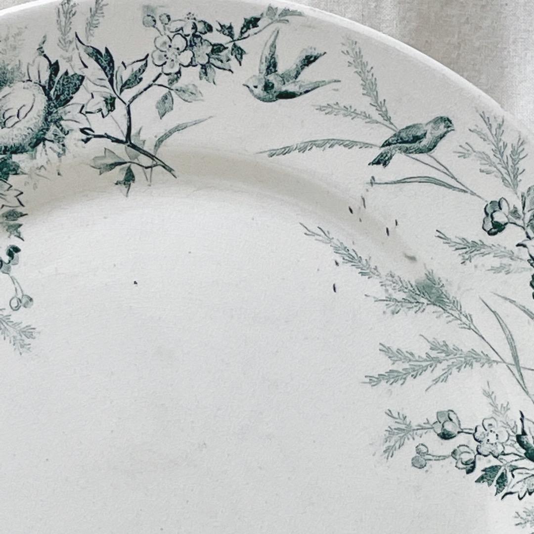 クレイユモントロー アンティーク プレートlinotte 良い グリーン 平皿