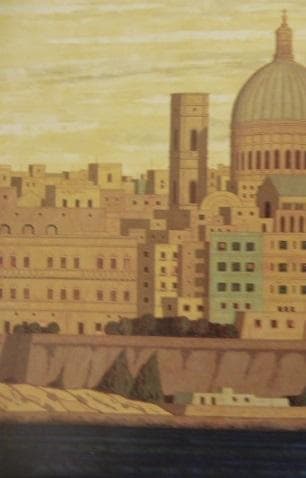 大熊峻、【マルタ島　ヴァレッタ】、希少な額装用画集より、新品額装付