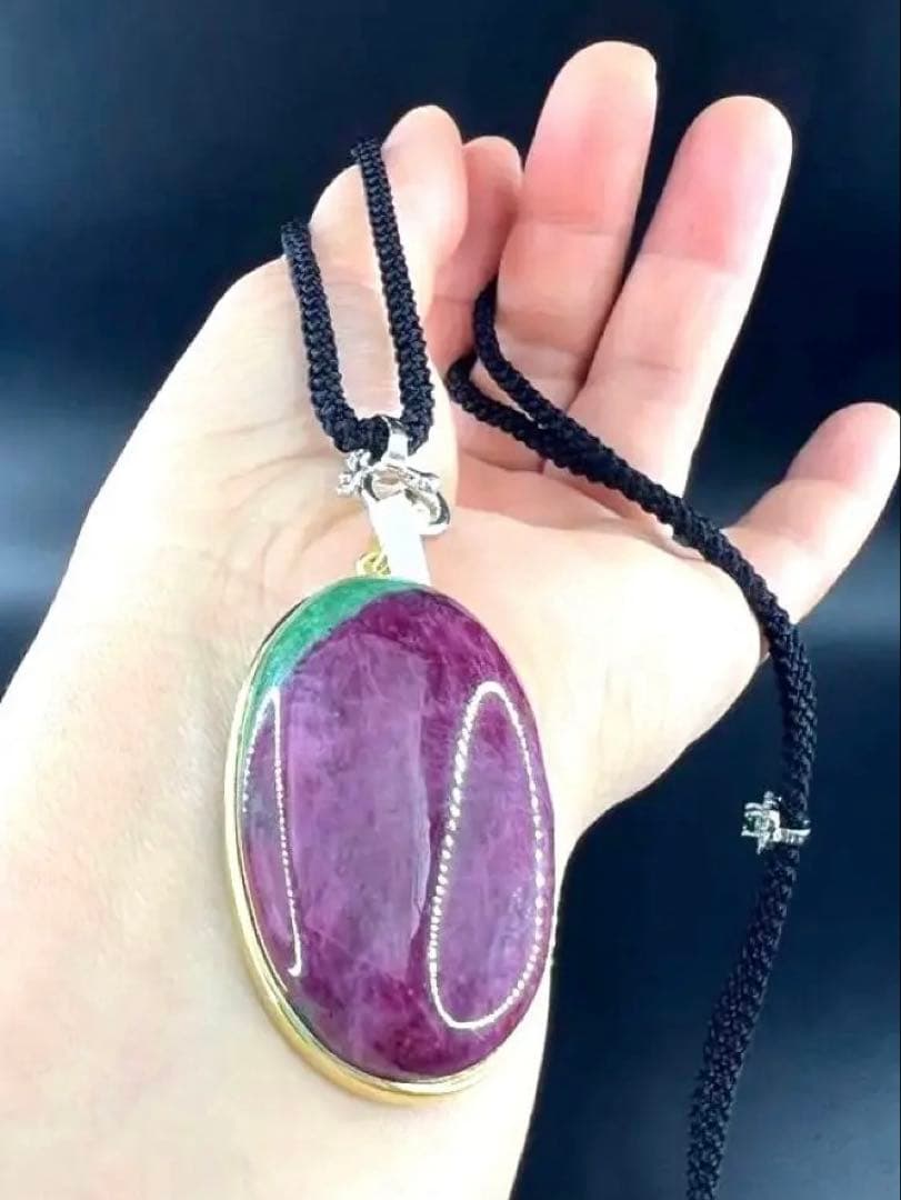 天然無処理大粒ルビーインゾイサイト オーバルペンダントトップS925