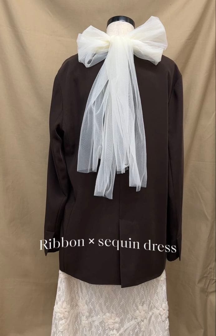 ドリードール リボン×スパンコールドレス エクリュ　ウェディング　オケージョン