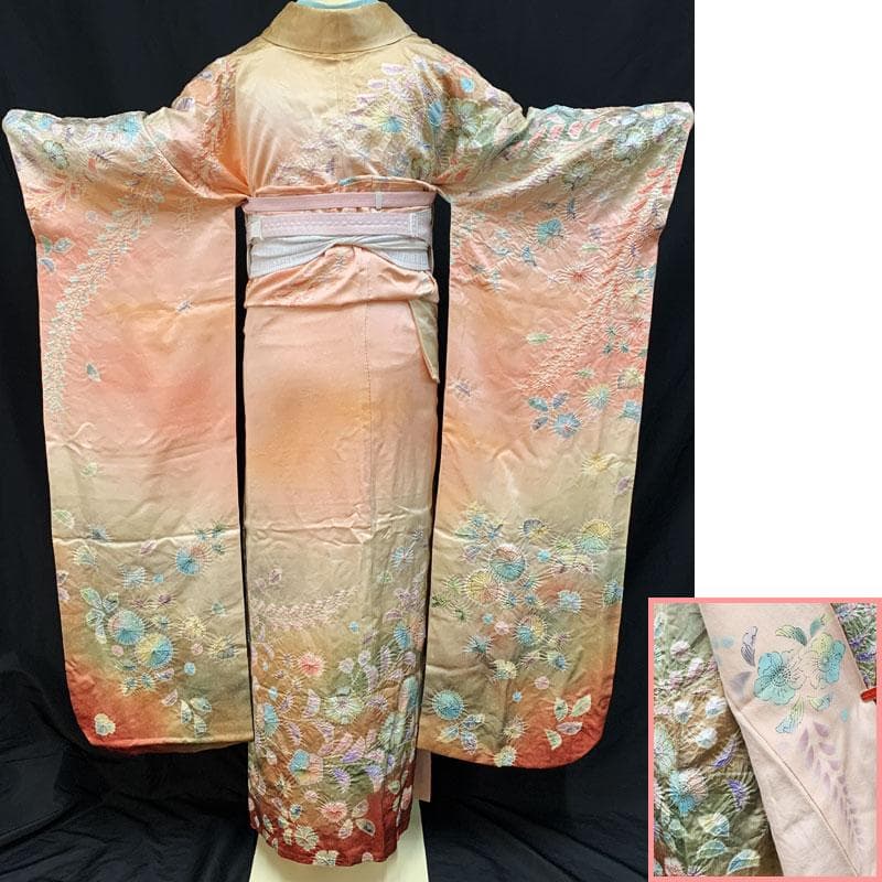 412z5☆振袖 銀通し 辻が花文様 バチ衿 落款 作家物☆美品 成人