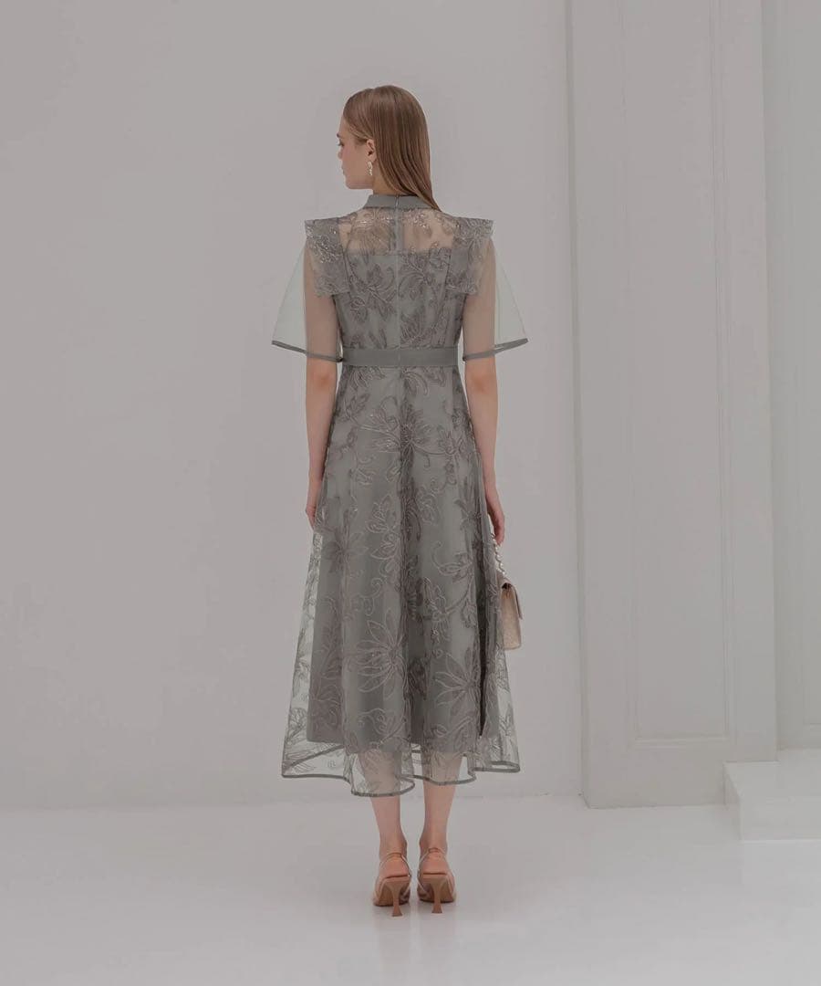 LEJA フラップデザインフラワースパンコールAラインパーティードレス