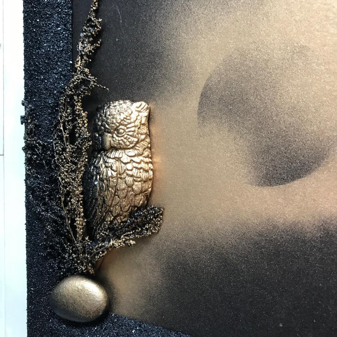 ニュージーランド　３Dモノクロマティックアート　“フクロウ”
