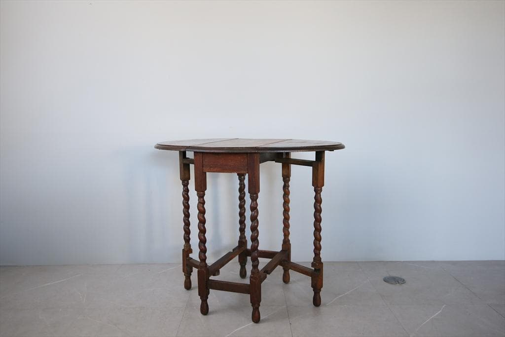 英国アンティーク木製ゲートレッグテーブル/ダイニング机バタフライ(91-120)