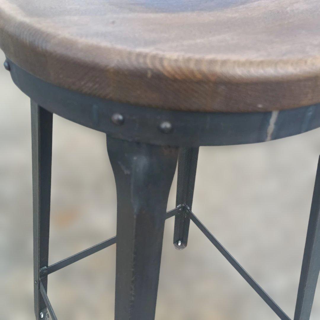 S*y様 5003)円形木製座面のアイアンスツール　ヴィンテージ　インダストリア