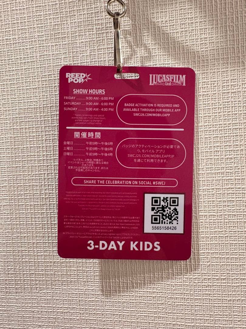 スターウォーズセレブレーション2025 ジャパン キッズ3DAYSパス 入場パス