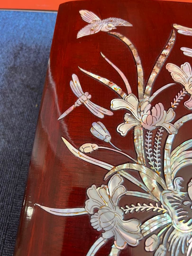 869 小物入れ　螺鈿細工 　貝細工　木製　インテリア　木箱　美術品　未使用