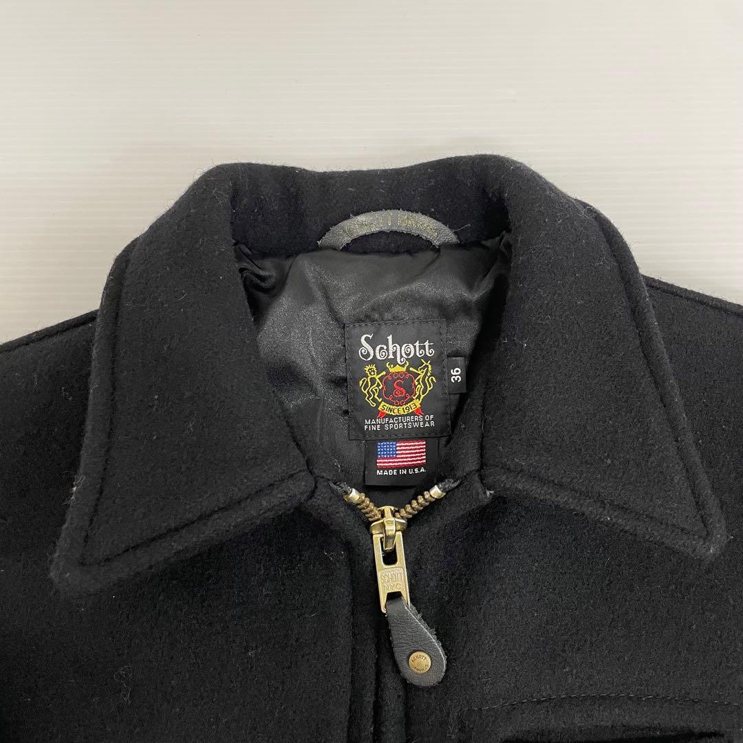 knmen129-0747 ショット　メルトン　CPO ジャケット36 ブラック