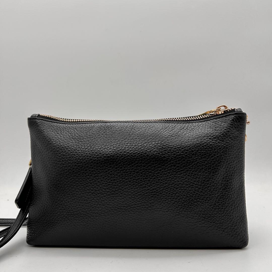 極美品　COACH　コーチ　ショルダーバッグ　二層　黒　レザー　ロゴ　斜め掛け◎