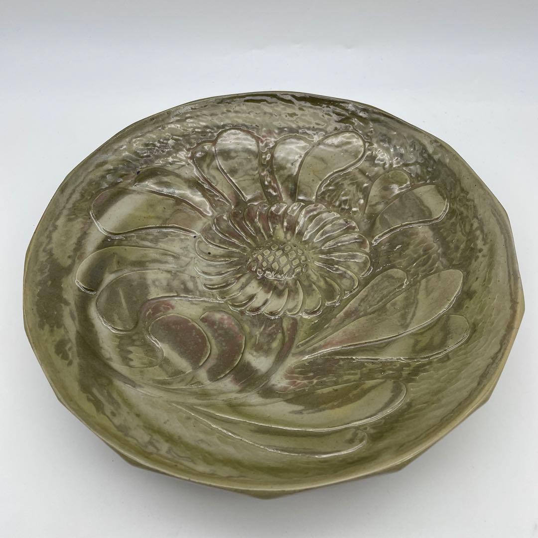 珍品！　因久山焼　八代芦澤保親　花彫紋皿　飾り皿　大皿