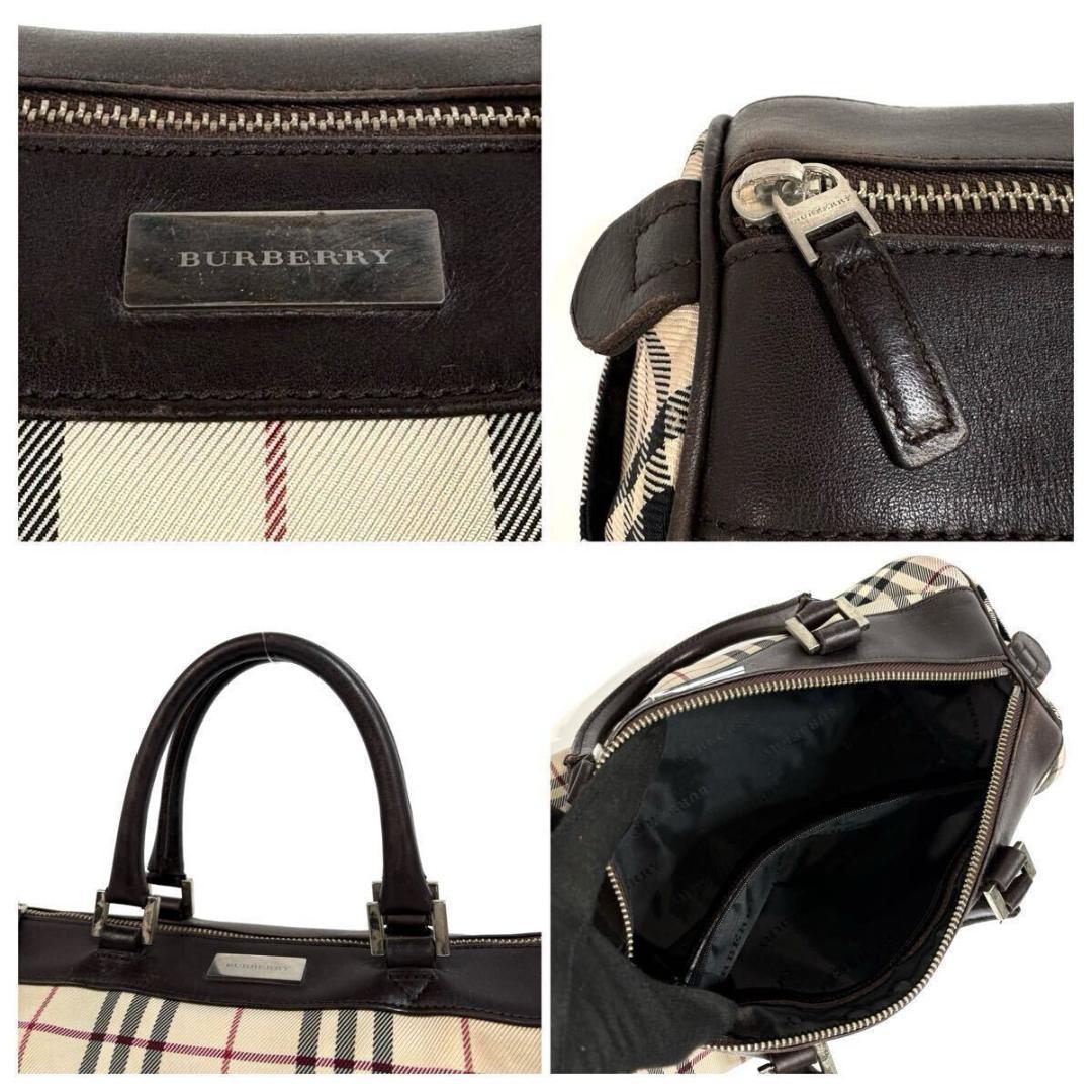 【美品】BURBERRY レザー ミニボストンバッグ ノバチェック シルバー金具