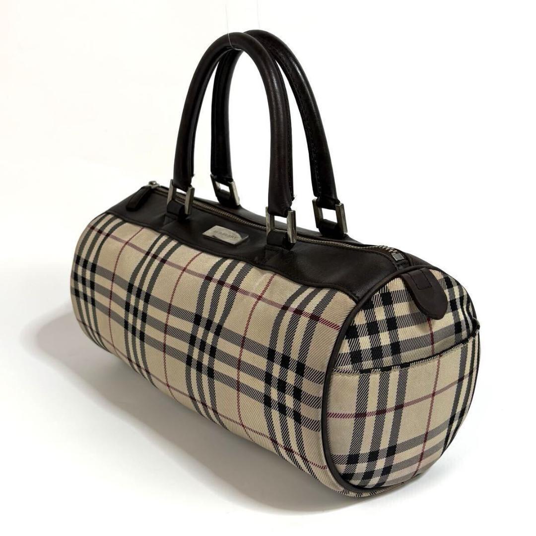 【美品】BURBERRY レザー ミニボストンバッグ ノバチェック シルバー金具