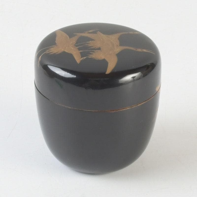 茶道具 黒漆 鳥蒔絵 棗 銘「千歳」 裏千家十一代玄々斎極め箱 V 9787