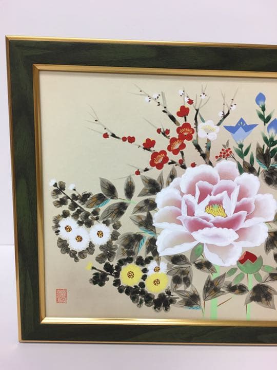 手がき 肉筆画日本画34センチ×30センチ篠崎優作四季の花