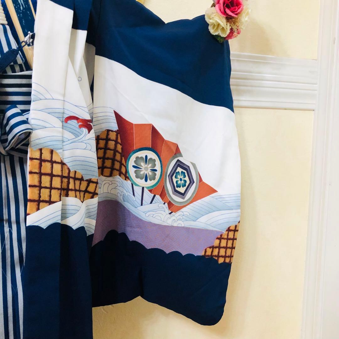七五三　男の子‼️祝着・羽織・袴セット　鷹扇子波花文金彩⭐︎完全フルセット