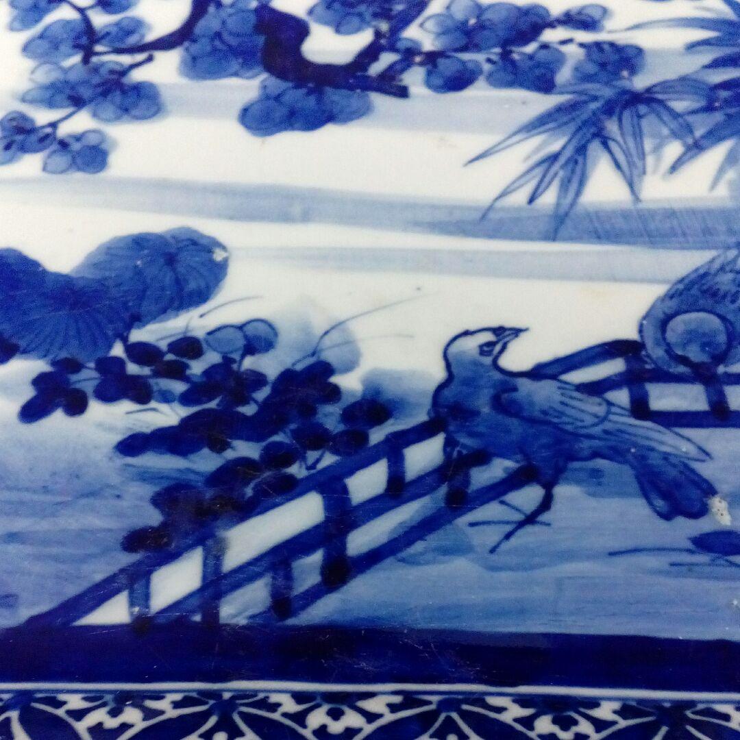 江戸時代武家旧家蔵出阿波淡路國染め付け四方変形32✕28綺麗な図柄