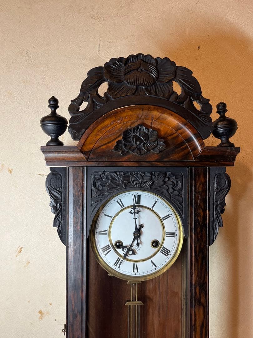 ユンハンス　黒柿　柱時計　古時計　振り子　レトロ　ゼンマイ　ボンボン　精工舎