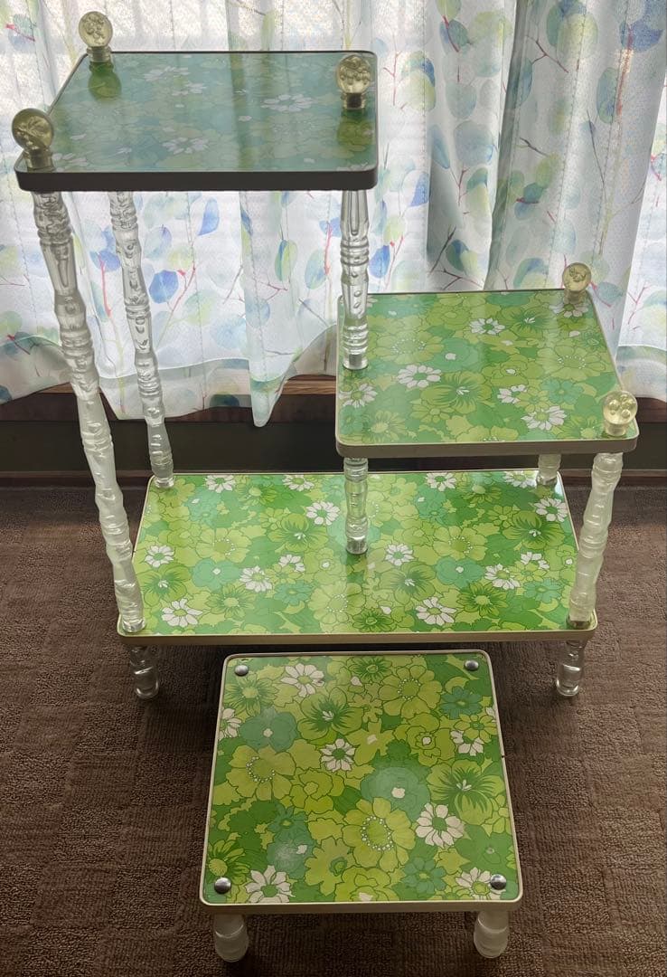 花柄 サイドテーブル 花台 飾り棚 レトロポップ 昭和レトロ 花台 アンティーク サイドテーブル 木製 レトロ おしゃれ 花瓶台 玄関