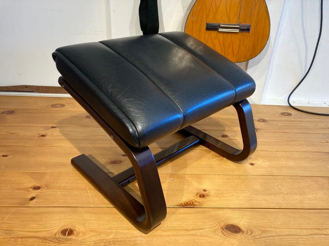 画像29枚 冨士ファニチア ブラック 本革 レザー オットマン スツール リク