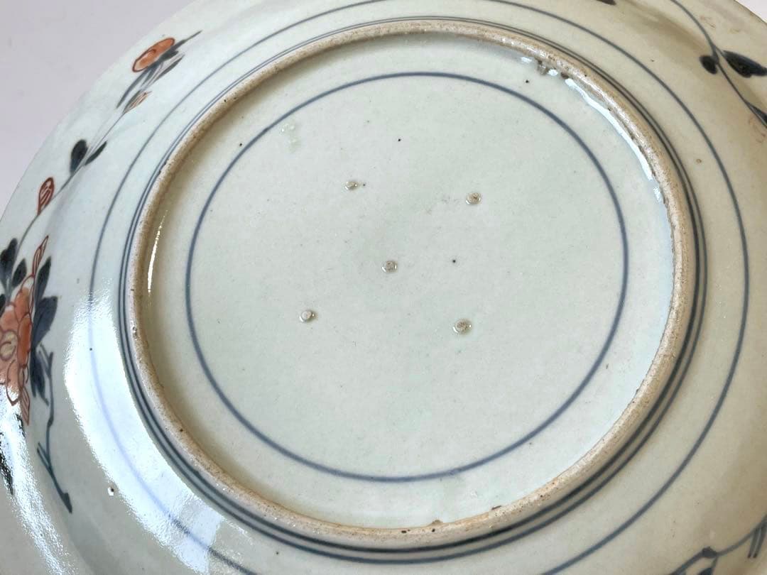 骨董　アンティーク　古伊万里　色絵　金襴手　輸出伊万里　獅子牡丹　皿　丸皿