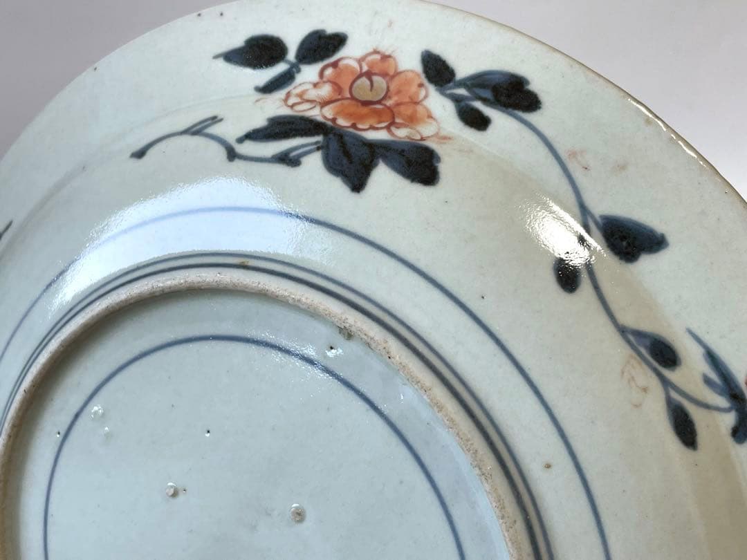 骨董 アンティーク 古伊万里 色絵 金襴手 輸出伊万里 獅子牡丹 皿 丸皿