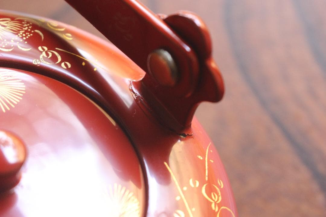 小傷有！極上朱漆に蓬莱沈金の美しい輪島塗の屠蘇器＆重箱セット（検お重