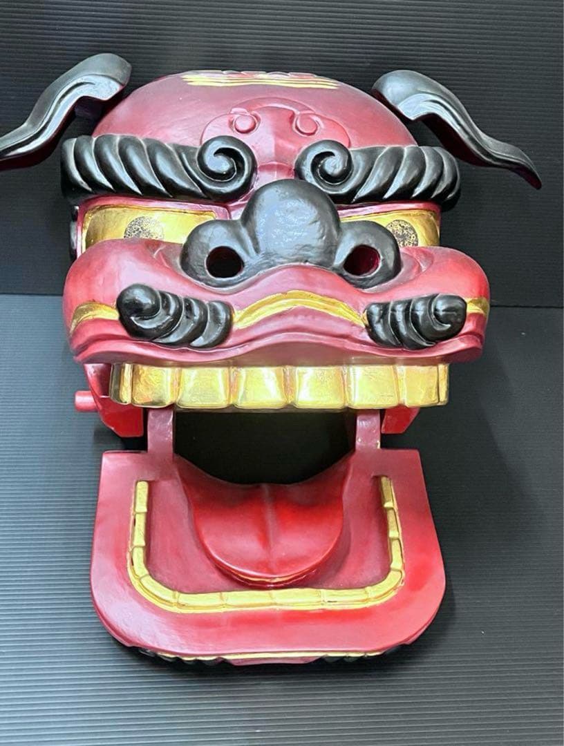 獅子頭 獅子舞 木製獅子頭 特大サイズ 30センチ越え 獅子頭置物 魔