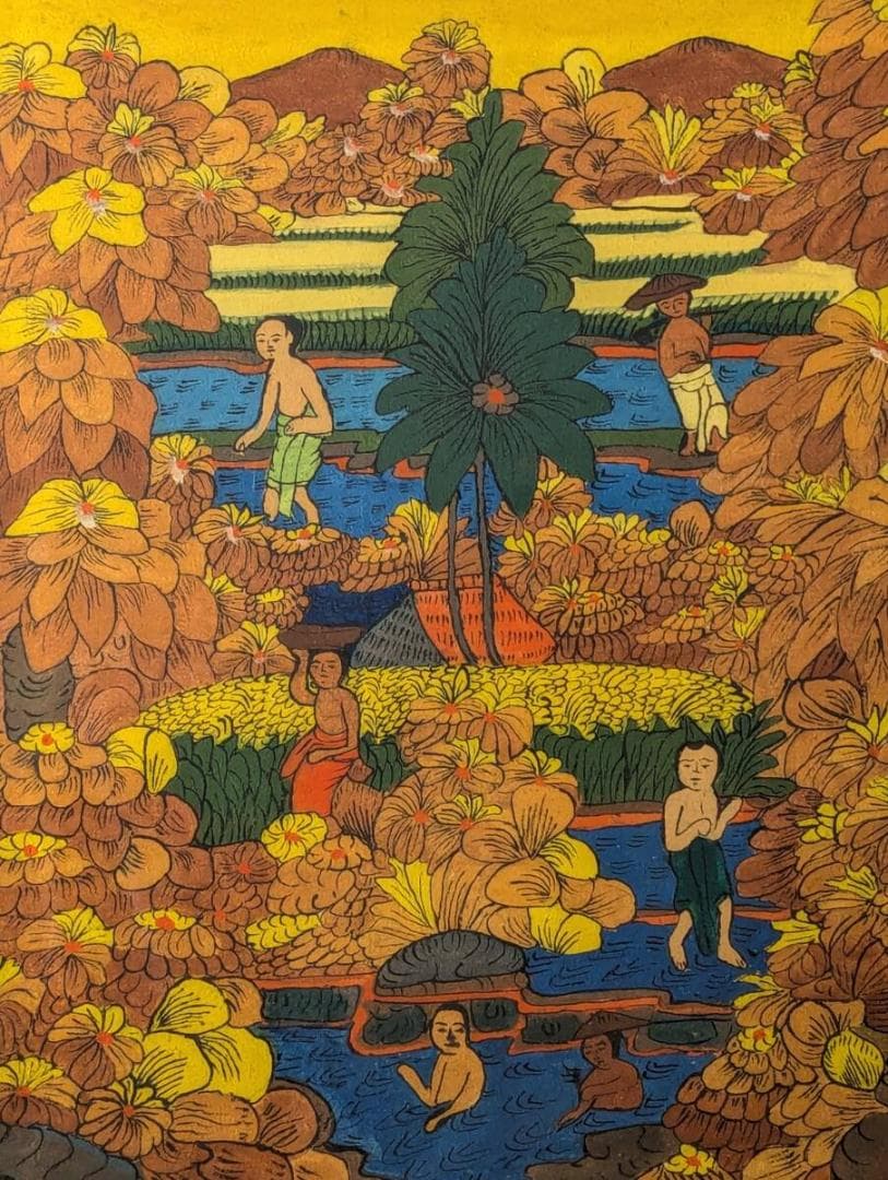 真作】絵画 技法不明 楽園の情景 鮮やかな色彩で描かれた自然