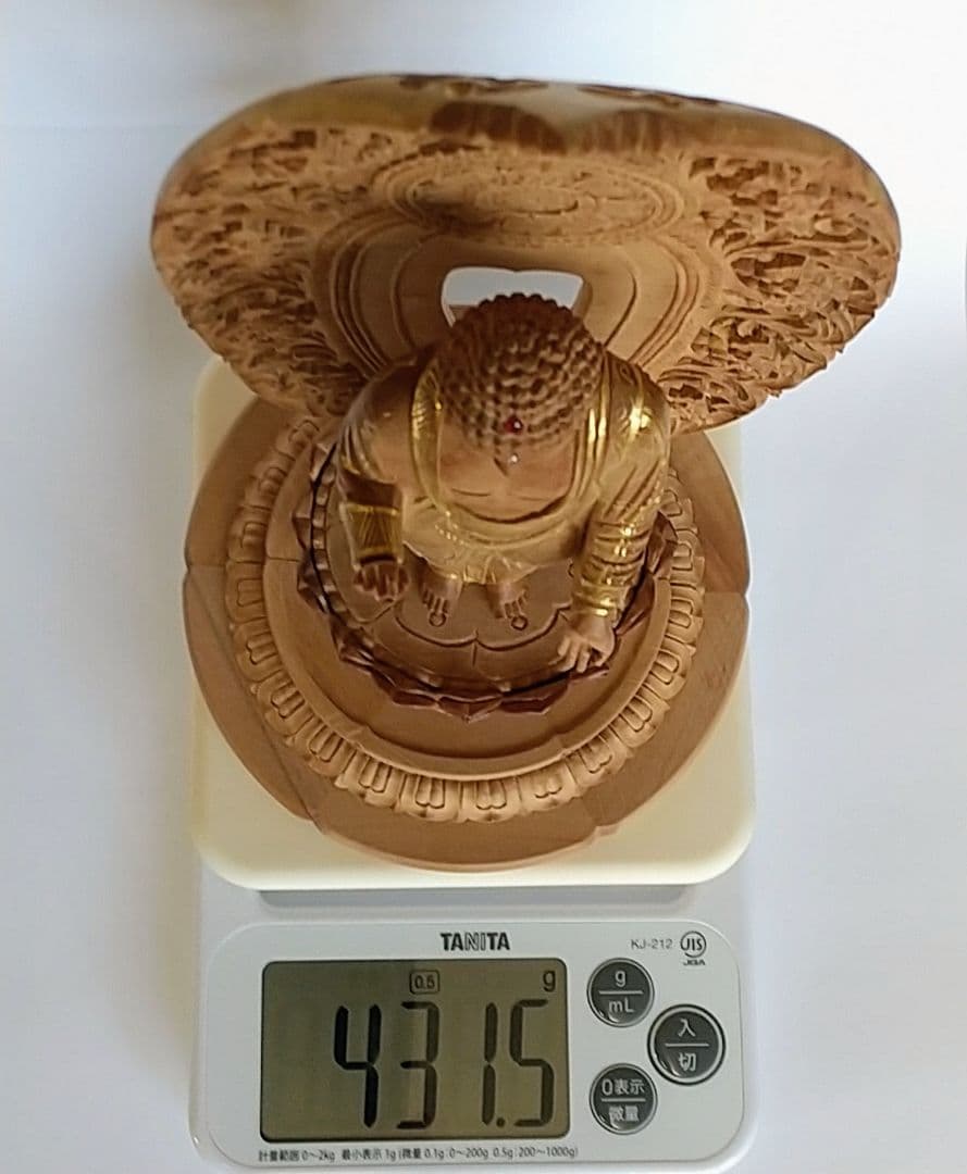 阿弥陀如来立像 5寸 #660 円台座 宝相華唐草 透彫り◇白檀 木彫 仏像