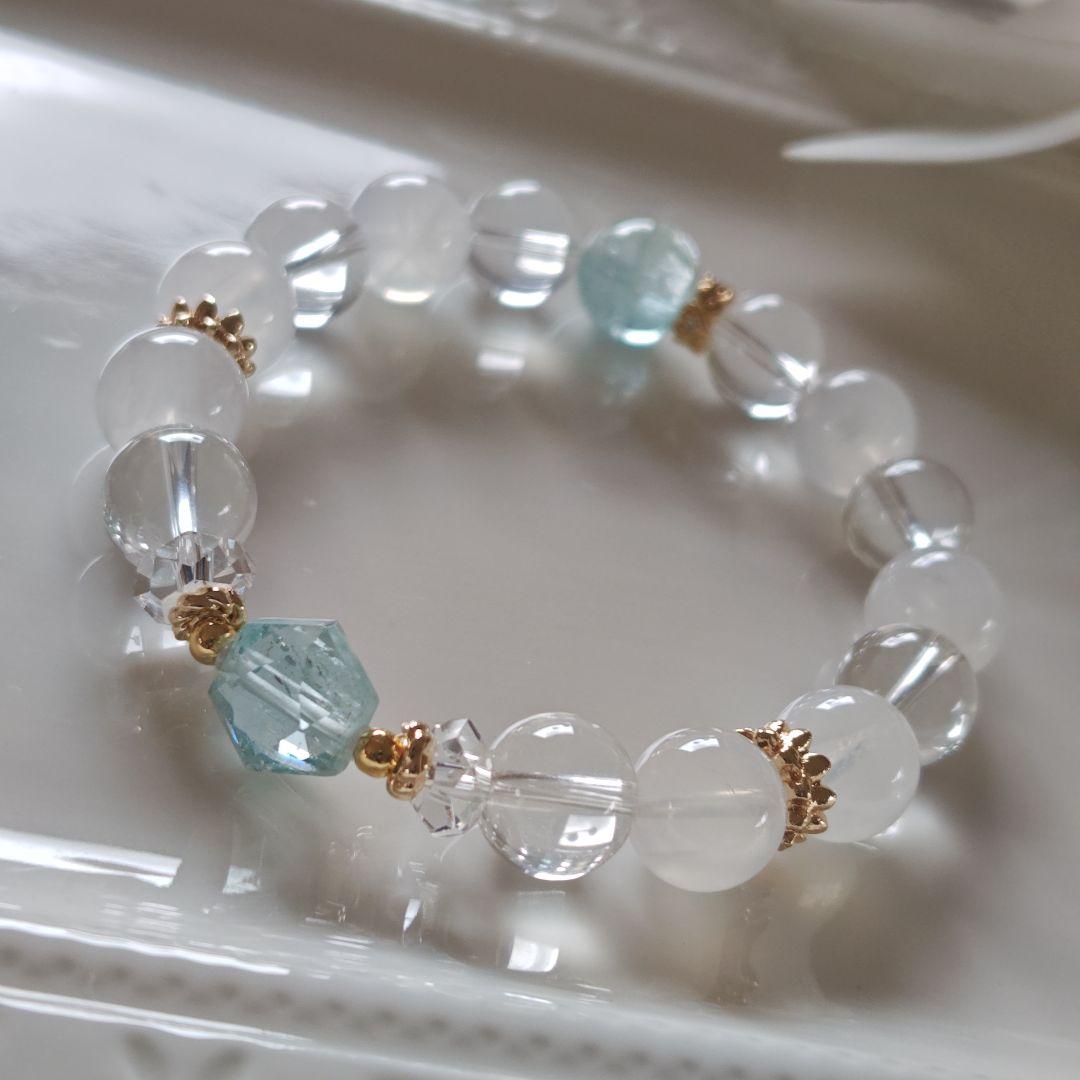 宝石質モスアクアマリン六芒星、ブルートパーズ、K2ムーンクオーツ