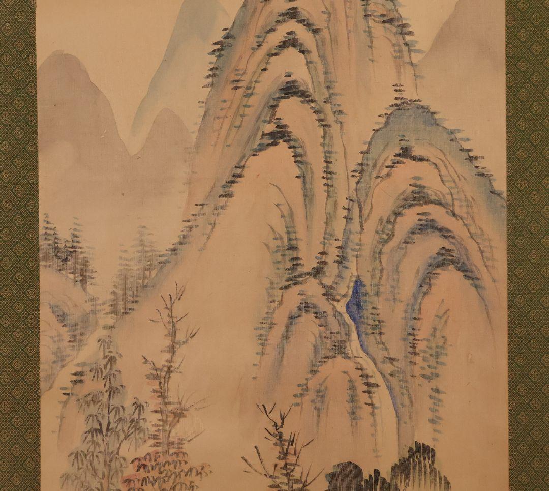 【模写】岡田半江 田粛 山村 山水 絹本 掛軸 合箱 南画 日本画 MB121