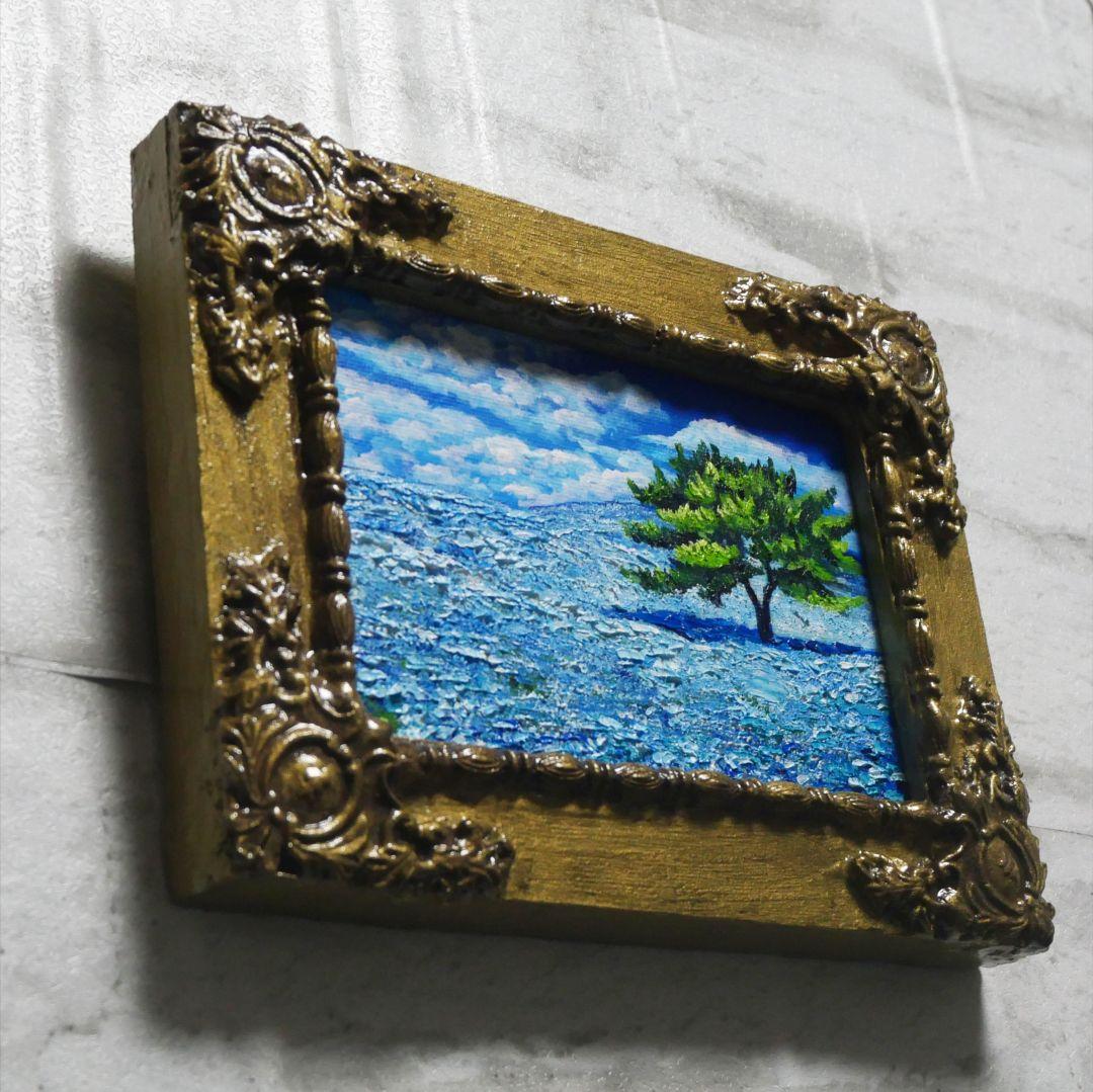 油絵 油彩 油彩画 絵 絵画 キャンバスパネル ミニ絵画【ネモフィラの丘】