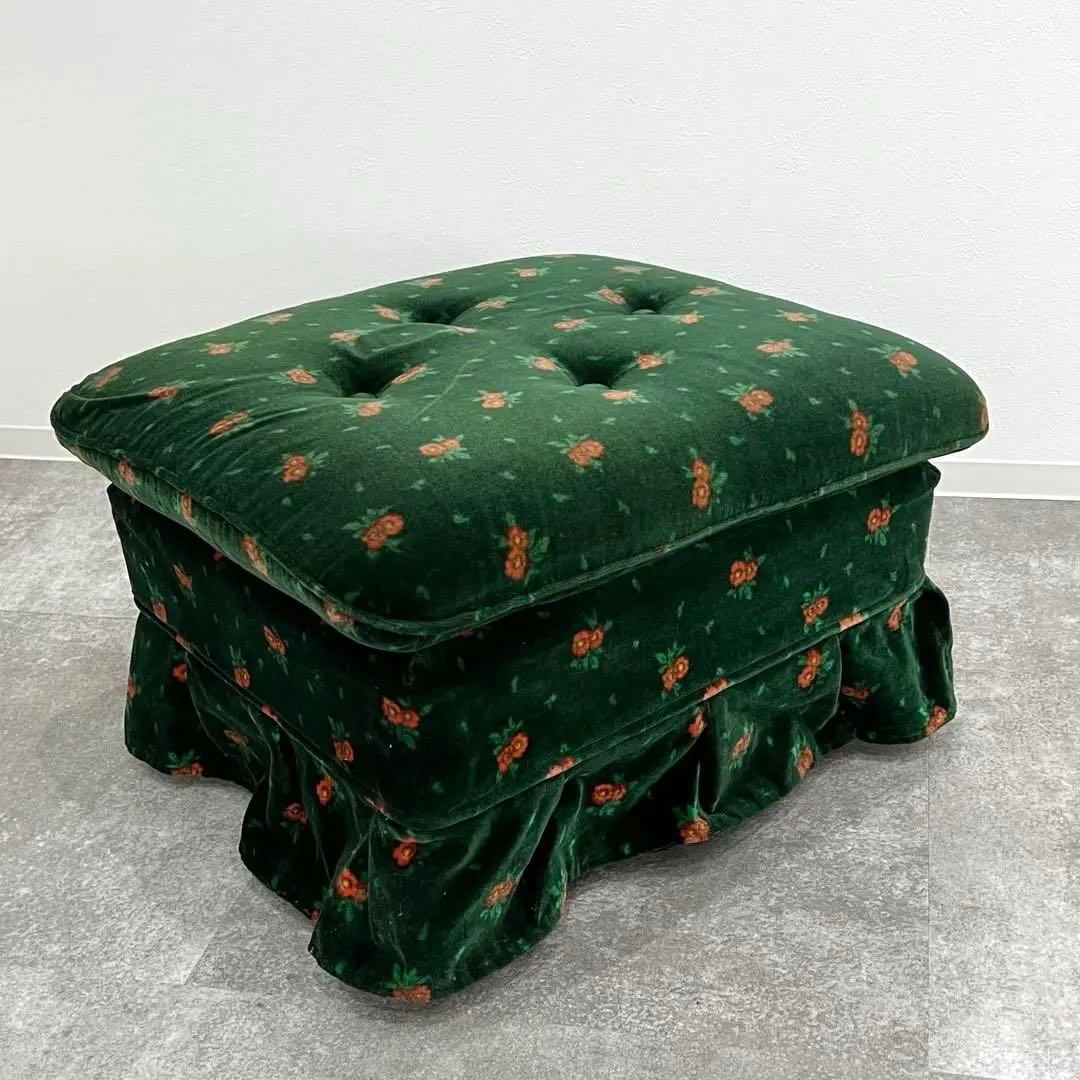 花柄ベルベットオットマン 昭和レトロ スツール クッション一体型 アンティーク