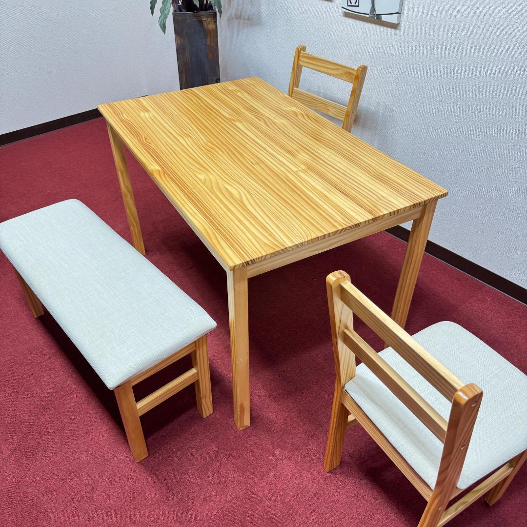 東京23区送料無料　美品4点ダイニングセット　ベンチ付き　オーク色