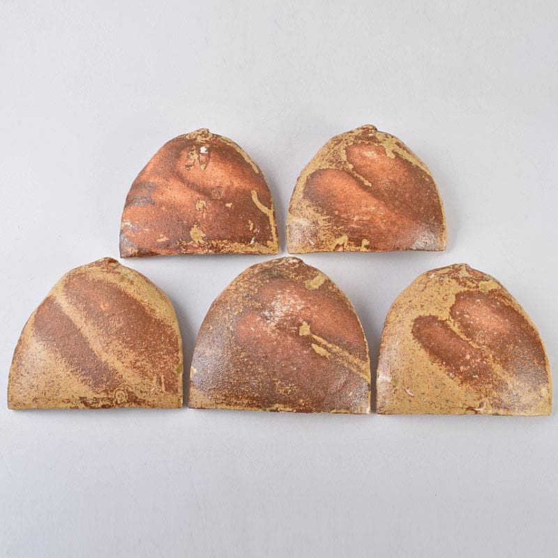 和食器　番浦史郎作　黄瀬戸　箕皿　銘々皿　五客　共箱　M　R9207B