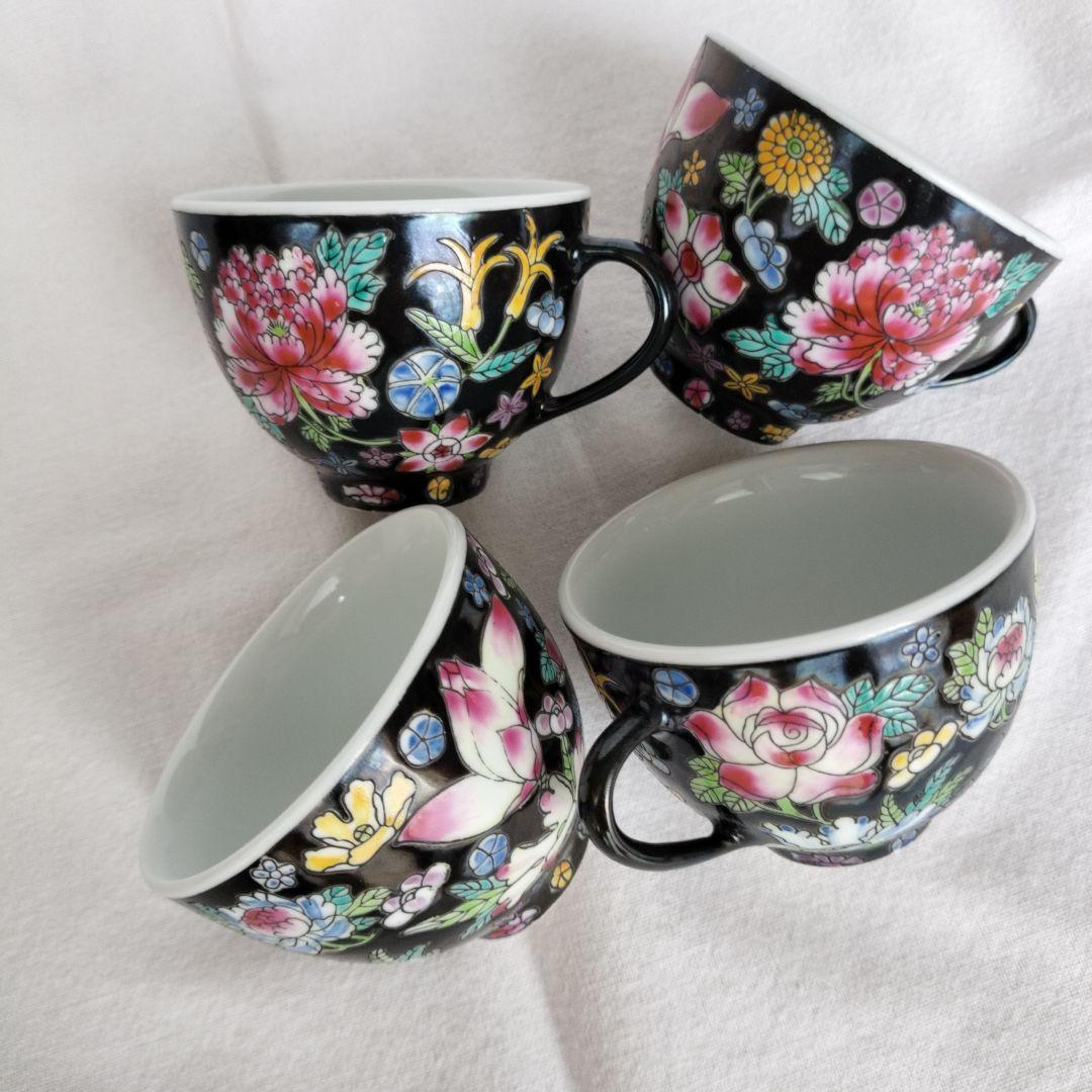 中国景徳鎮製 中国茶器セット 青白磁 花柄 6点 茶器セット ティー