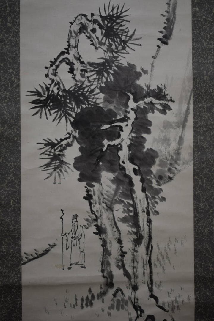 真作/石野香南/松下人物図/布袋屋掛軸HE-105