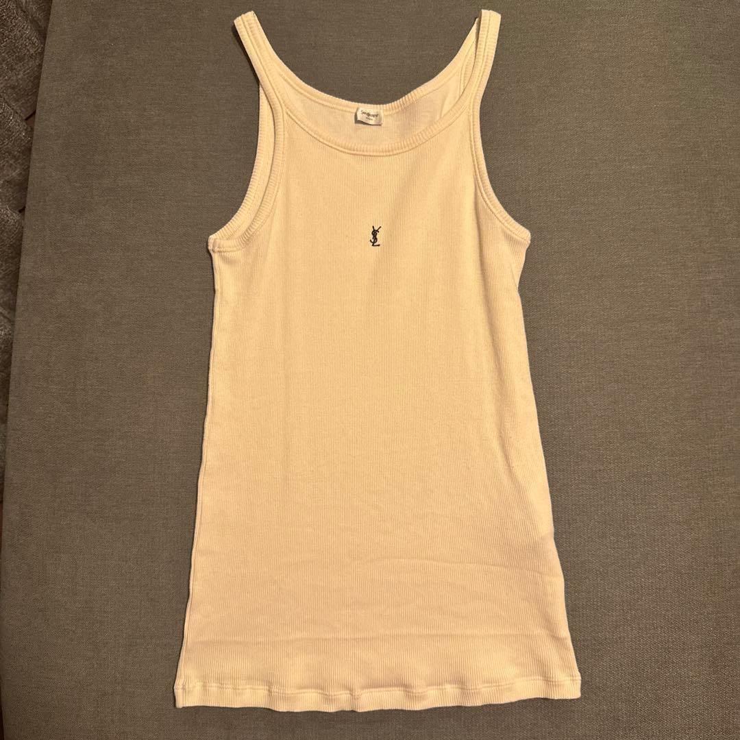 Saint Laurent タンクトップ SAINT LAURENT Distressed striped cotton tank | NET-A-PORTER