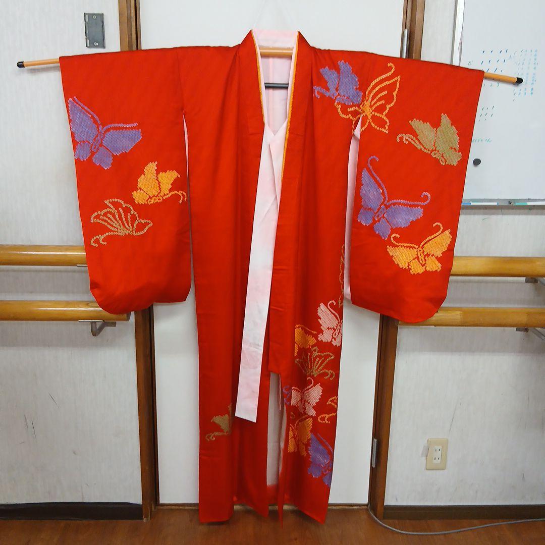 極上の逸品 正絹蝶々の絞り　七五三　七歳　ハーフ成人式　ほぼ未使用