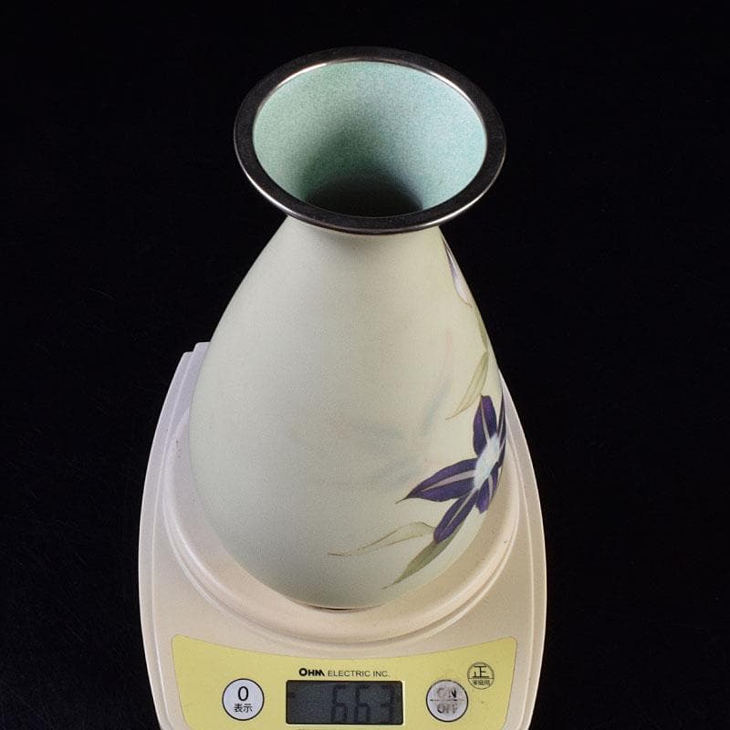 七宝焼 服部喜久作 花文 花瓶 唐木台付 共箱 V R9527