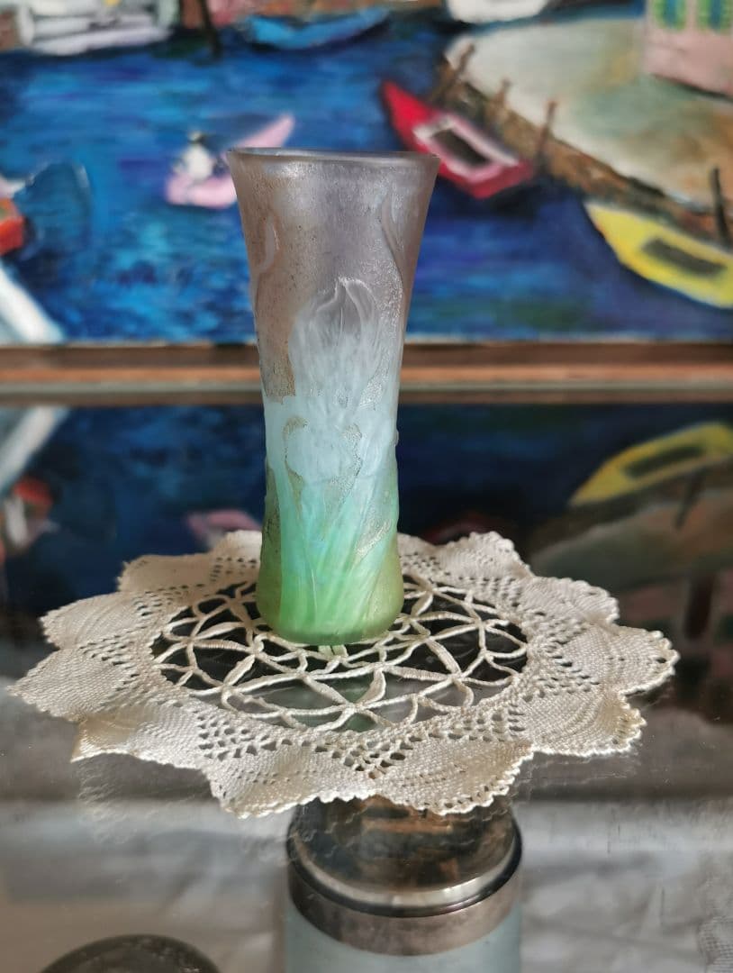 アンティーク ドームナンシー アイリス紋花器 オパールセント パートド